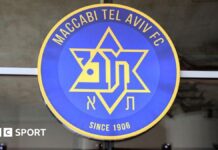 Maccabi Tel Aviv given suspended one-match away fan ban by Uefa for racist chant This picture shows the entrance of an official store of Israeli football team Maccabi Tel Aviv, at Bloomfield Stadium in Tel Aviv,