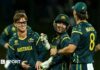T20 World Cup: Australia depart with thumping win over Oman Adam Zampa celebrates wicket with Josh Inglis and Mitchell Marsh