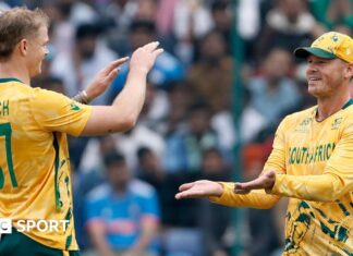 T20 World Cup: South Africa beat UAE in final group game Corbin Bosch of South Africa celebrates taking the wicket of Sohaib Khan of the United Arab Emirates