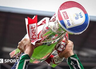 EFL: Play-off final dates and end of season timeline announced The Championship play-off final trophy being lifted