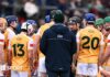 Antrim GAA: Senior hurlers request meeting with county board over Davy Fitzgerald position The Antrim squad huddle during a league match against Dublin in March