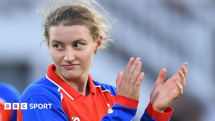 Charlie Dean reacts after being run out backing up by Deepti Sharma at Lord's in 2022