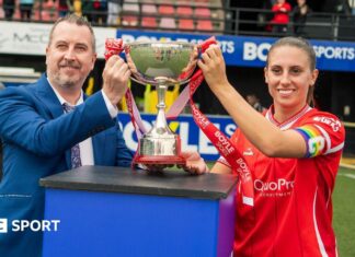 Women’s League Cup final: League Cup win ‘a real good start’ for ambitious Reds Kelsie Burrows with League Cup trophy
