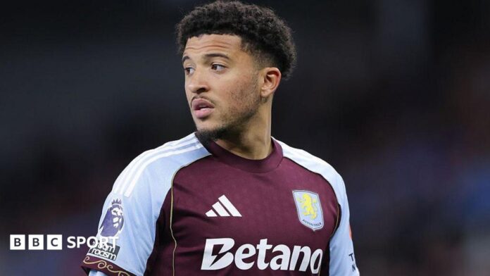 Jadon Sancho playing for Aston Villa