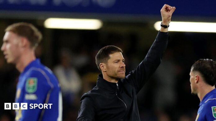 Chelsea 6-3 Leeds: Xabi Alonso 'takes responsibility' as Palmer, Rogers Xabi Alonso celebrates after Chelsea's win over Leeds United, raising his left arm in a satisfied salute