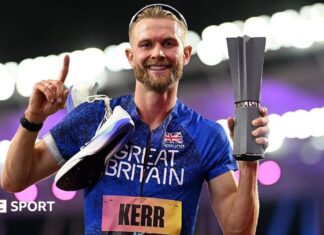 Josh Kerr: Ultimate Championship 1500m winner ramps up debate over country vs brands kit Josh Kerr celebrates while holding the 1500m trophy after winning the inaugural World Athletics Ultimate Champion event in Budapest, Hungary
